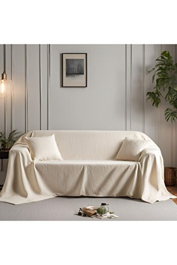 KAMİZ Pamuk Keten Koltuk Örtüsü Ekru 170x220