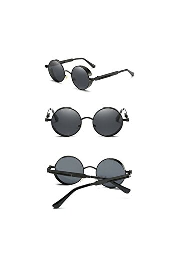 Schulzz Retro Vintage Steampunk Gothic Style Round Sunglasses Black