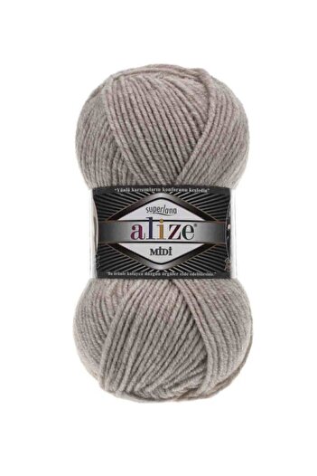 Alize Beige MElange Midi Superlana 5 pieces 152 Hand Knitted Yarn vest and Cardigan Yarn