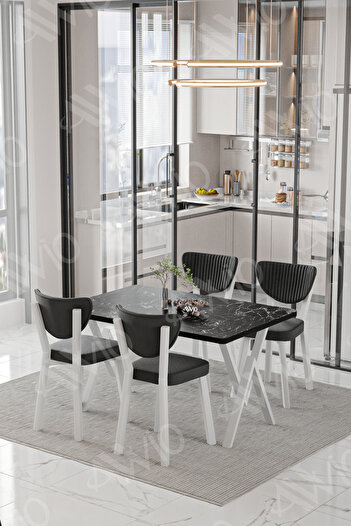 AVVİO Beyaz Elma Sandalye 80x120 Yemek Masası Mutfak Masası 4 Kişilik Masa Sandalye Takımı