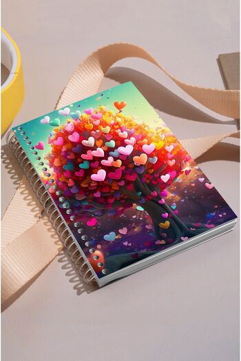 kutuTR 100 Sheets Checkered Heart Tree MDF Cover Notebook - 15x21 Vip Modelist, 80gr/m2 K501