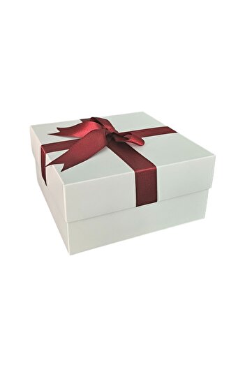 HEDİYEDİYE White Burgundy Gift Box with Ribbon - Empty