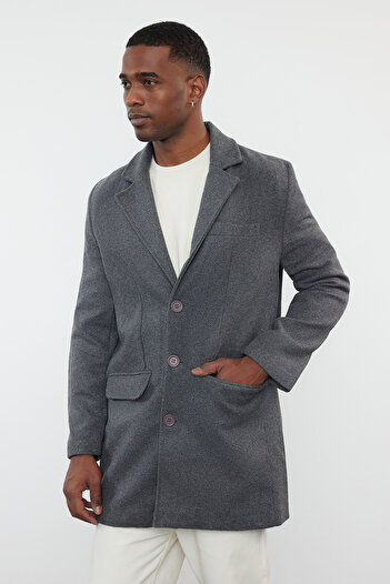 Trendyol Collection Men's Winter Anthracite Stamp Coat - Wool Blended TMNAW25KB00000