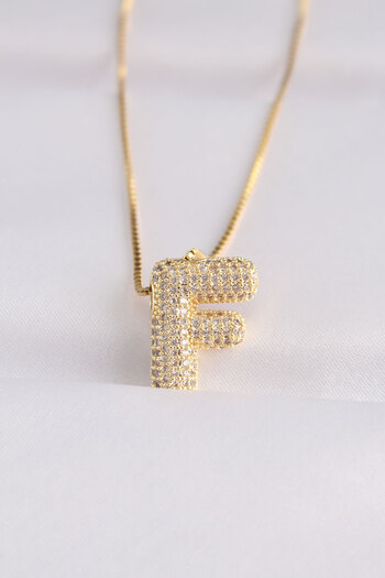 Moka Shopin 316L Gold Color Bubble Necklace with Zircon Stone - Letter F