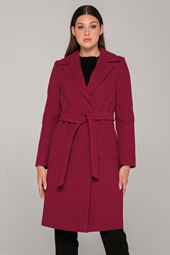 Olcay Snap Closure Belted Waist Coat Fuchsia 3854