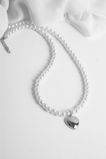 EUROMODA Gold and Silver Pearl Heart Design Necklace and Earring Suit Set