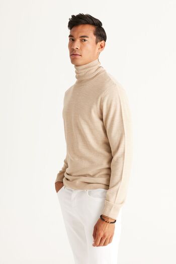 ALTINYILDIZ CLASSICS Men's Beige Standard Fit Regular Cut Non-pilling Full Turtleneck Knitwear Sweater