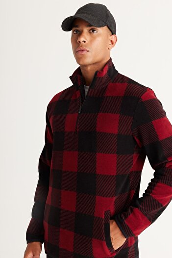 AC&Co / Altınyıldız Classics Erkek Bordo-siyah Standart Fit Normal Kesim Dik Bato Yaka Polar Sweatshirt