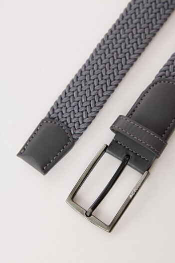 AC&Co / Altınyıldız Classics Men's Gray Casual Faux Leather Knitted Jean Denim Belt