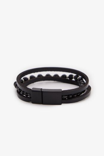 ALTINYILDIZ CLASSICS Men's Black Leather Bracelet