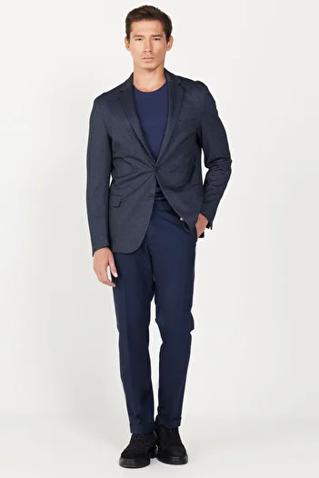 ALTINYILDIZ CLASSICS Men's Navy Blue Slim Fit Slim Fit Mono Collar Printed Blazer Jacket