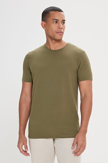 AC&Co / Altınyıldız Classics Men's Khaki Slim Fit Slim Fit Modal Crew Neck Soft Key Flexible Basic T-Shirt