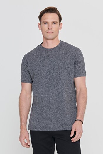 AC&Co / Altınyıldız Classics Ανδρικό T-shirt Anthracite-Melange Slim Fit Crew Neck, βαμβακερό πικέ μπλουζάκι