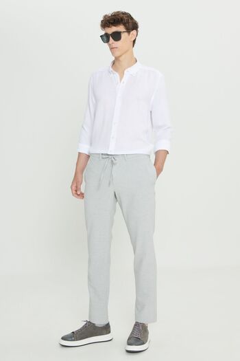 AC&Co / Altınyıldız Classics Λευκό Slim Fit Ανδρικό πουκάμισο - Κλασικό Γιακά, Τετράγωνο σχέδιο, Βαμβακερό