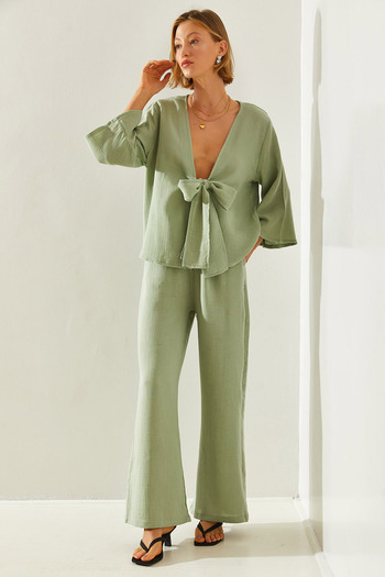 Bianco Lucci Palazzo 1086 Women's Lower-Upper Set - With Tie Detail60251433