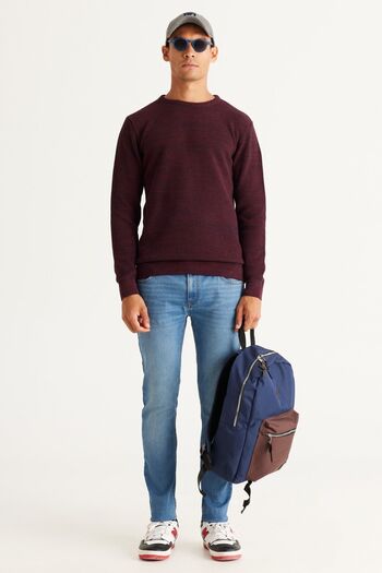 ALTINYILDIZ CLASSICS Men's Burgundy-Navy Blue Knitted Patterned Knitwear Sweater
