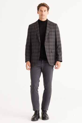 ALTINYILDIZ CLASSICS Men's Black-Navy Blue Comfort Fit Relaxed Cut Mono Collar Patterned Blazer Jacket