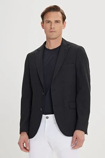 ALTINYILDIZ CLASSICS Men's Black 360 Degree All Direction Stretch Slim Fit Slim Fit Mono Collar Blazer Jacket