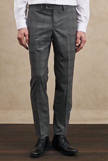 ALTINYILDIZ CLASSICS Erkek Gri Ekstra Slim Fit Dar Kesim Mono Yaka Kareli Takım Elbise