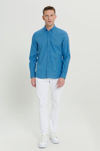 AC&Co / Altınyıldız Classics Ανδρικό πουκάμισο βενζίνης 100% βαμβακερό Oxford Slim Fit με γιακά με κουμπιά