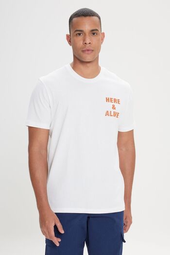 AC&Co / Altınyıldız Classics Men's Ecru Comfort Fit Relaxed Fit 100% Cotton Printed Crew Neck T-Shirt