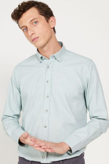AC&Co / Altınyıldız Classics Light Green Slim Fit Flannel Lumberjack Shirt - Slim Fit, Buttoned Collar