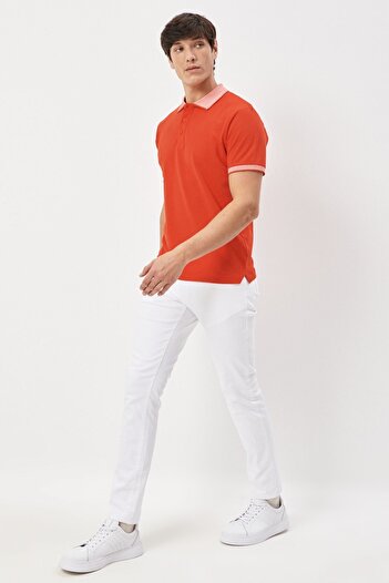 AC&Co / Altınyıldız Classics Men's Slim Fit Pomegranate Flower Patterned Polo Collar T-Shirt - Non-Shrinkable Cotton Fabric