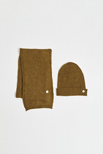 AC&Co / Altınyıldız Classics Men's Khaki Scarf-Beanie Set