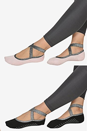 STEPPE BERRY 2 ζευγάρια κάλτσες χορού μπαλέτου Pilates Μαύρες και Ροζ Γιόγκα