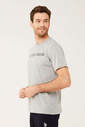 U.S. Polo Assn. Ανδρικό μπλουζάκι γκρι μελανζ με στρογγυλή λαιμόκοψη 18465