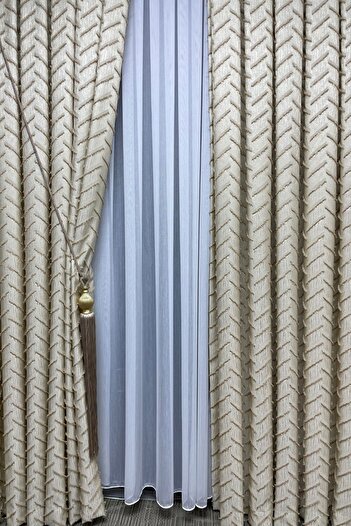 Cortibo Harmony Series Tasseled Background Curtain Cream & Beige - 2 Sparse Pleats in 1