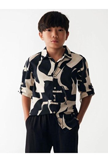 NK Boy's Linen Shirt - Patterned and Folded Sleeves