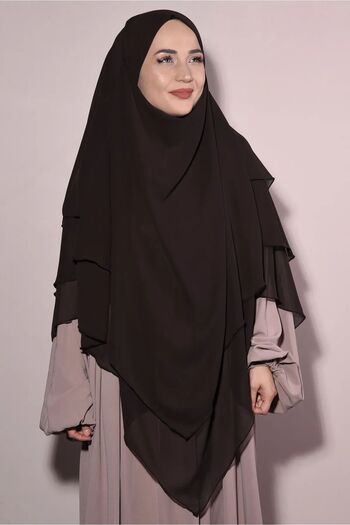 Luna Nueva Έτοιμο δέσιμο τριών στρώσεων σιφόν Hajj Umrah Shawl Souffle Khimar Hijab Brown