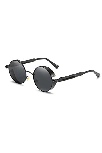 Schulzz Retro Vintage Steampunk Gothic Style Round Sunglasses Black