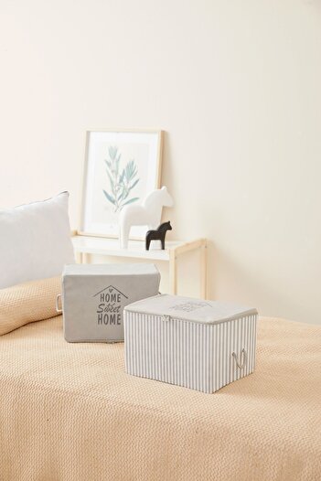 renklibebek 4-Piece Gray Striped Under Base Sweater Organizer - Medium and Small Size Storage