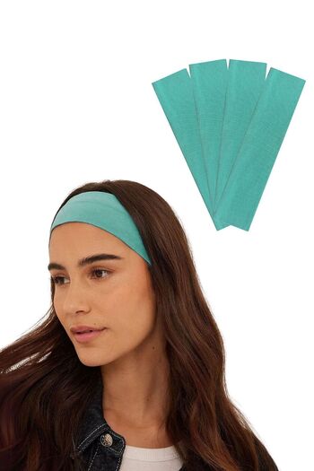 Salvia Dione 4-Piece Cotton Flexible Sports Bandanas - Turquoise For Running, Trekking, Gym, Fitness, Yoga, Pilates