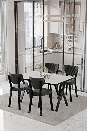 AVVİO Rubi ELMA Sandalye 80x120 Yemek Masası Mutfak Masası 4 Kişilik Masa Sandalye Takımı