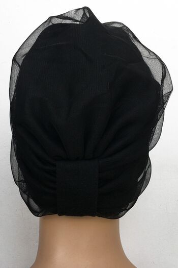 Vera Ready Turban Bonnet Black Tulle Stylish Bonnet Drawstring Draped Lined Women's Hijab Bonnet Hijab