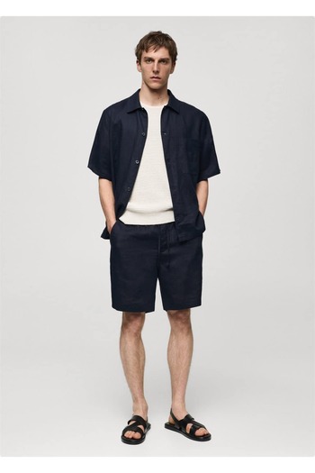 MANGO Man 100% linen drawstring waist Bermuda shorts