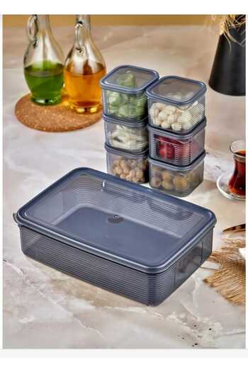 myhoneyb Striped Vacuum Breakfast Set with 6 Square Trays and Divided Lids