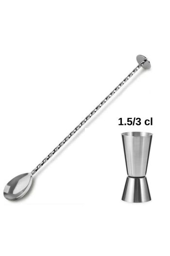 adin tasarım Bar Spoon with Mallet + Jigger 1.5/3 Cl Cocktail Scale Bartender Bar Set Cocktail Mixing Spoon