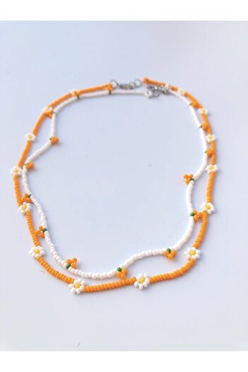Handmade Minimal Boncuk İkili Portakal Kolye Seti