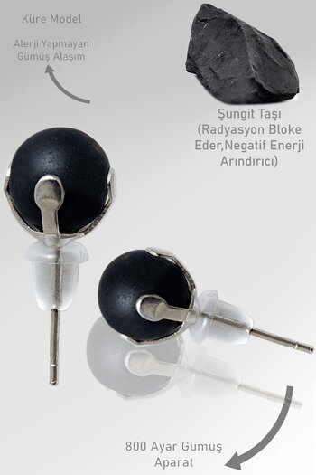 Tesbih Atölyesi Real Shungite Certified - Shungite Stone Spot Natural Earrings