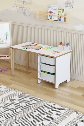 POFİTTO Çocuk Masası 90x45 Cm 3 Sepetli Çocuk Çalışma Masası Aktivite Masası Yaz-sil