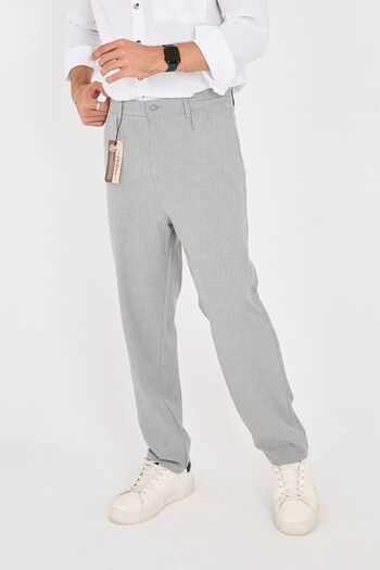 ESSİMA Men's Gray Baggy Fit Elastic Waist Double Pleated Comfortable Fabric Trousers