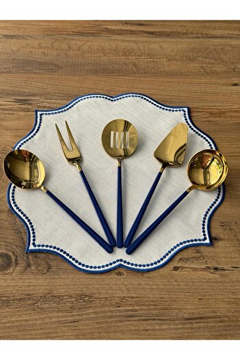 Meri Ev Gereçleri ALLEGRA BLUE GOLD 5 PIECES SOSLUK KEPÇE SET