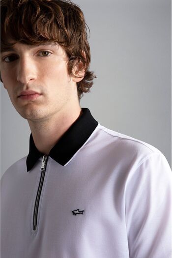 PAUL&SHARK Men's Cotton Polo Collar Button Closure Short Sleeve White Polo Collar T-shirt24411319-010