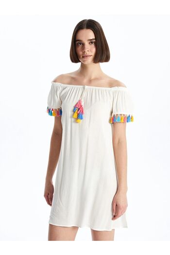 LC Waikiki LCW DREAM Boat Neck Straight Short Sleeve Women's Beach Dress
