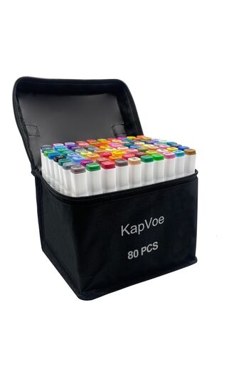 KAPVOE 80 Pieces Double Tip Touch Marker Art Design Felt Tip Pen Paint Set Gift Bag