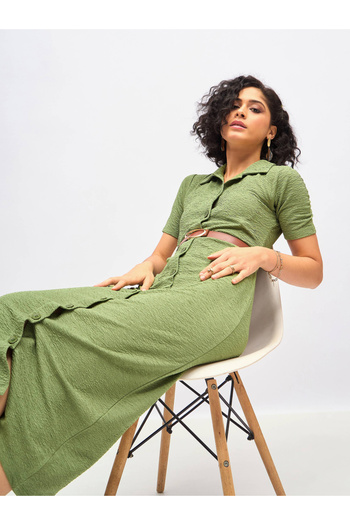 Sassafras By Styli Knitted Front Button Bodycon Midi Dress